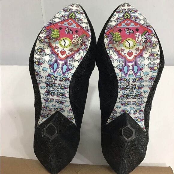 Irregular Choice Black Leather Anna Bell Trolley Chunky Heel Platform Ankle Boot - Picture 7 of 16